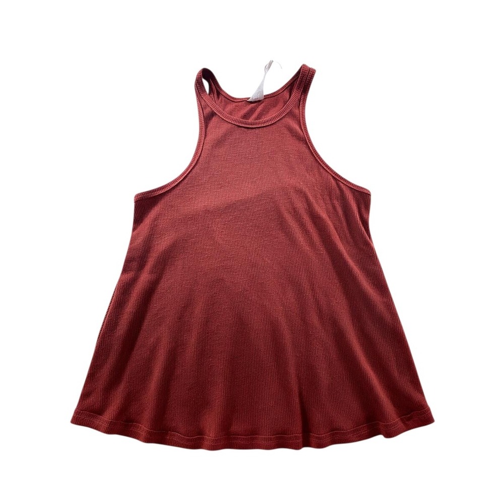 Free People Tank Top Womens Small Rust Orange Excellent Ribbed High Neck Swing